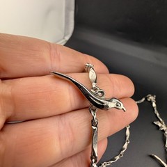 Vintage Fetish Necklace Animals Birds Silver Tone 32”