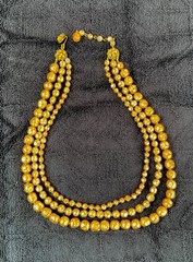 Miriam Haskell 3 Strand Golden Pearl Necklace.