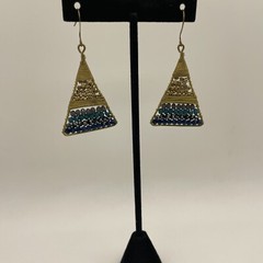 Vintage MODERNIST Style Goldone Mix Bead Beaded Wrap Wire Dangle Hook EARRINGS