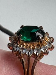 Vintage 18K GF Gold Filled Halo Ring Green Simulated Stone Size 6.5 Estate