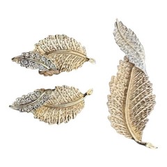 Sarah Coventry Pin & Clip Earrings 1961 Rhinestone Fashion Leaf Collection