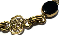 Vintage Jewelry Bracelet SIGNED JMS 12K GF Gold Chain 1/20 Black Cabochon 4