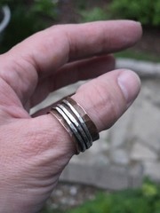 Vtg Modernist 925 Sterling Silver Copper Triple Spinner Band Ring Size 9.5