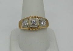 Vintage Solid Yellow Gold Gents Ring with 3 Natural Round Diamonds