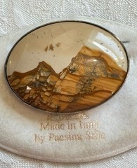 Vintage Picture Jasper Pin Landscape Brooch Tuscany Paesina Stone Italy UNUSED
