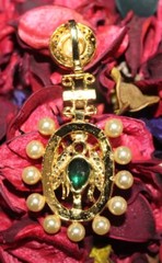 0.78ct Rose Cut Diamond 925 Silver Pearl Emerald Ruby Anniversary Pendant