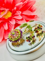 Vtg RARE 3 Pc Demi-Parure Set Designer Edward Swoboda Gemstone Brooch/Earrings