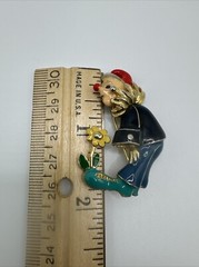 Colorful Enamel Clown Jester Flower on Shoe Brooch Pin VTG Retro Red Ball Nose