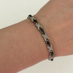 Vintage 925 Sterling Silver Genuine Sapphire & Diamond XO Tennis Bracelet 7″