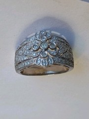 ANTIQUE WIDE FULL OF NATURAL DIAMONDS 14KT WHITE GOLD COCKTAIL RING
