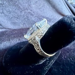 Vtg Sterling Silver Ring .925 Sz 6.5 Marquis Clear Stone Cocktail Statement