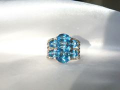 Sterling Silver 925 Natural Heated Blue Topaz Multi Row Statement Ring Size 11