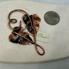 Vintage Signed Renoir Copper Abstract Modernist Double Leaf Brooch Pin 3 1/4″