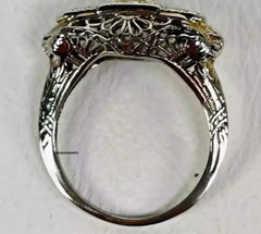 Art Deco Emerald & Lab Created Diamond 14K White Gold FN Filigree Wedding Ring