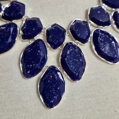 Style & Co Statement Necklace Dark Blue Speckled Stones Silver Tone Setting