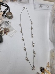 Ann Taylor Silver Tone Faux Pearl & Crystal Station Necklace 32″ Long