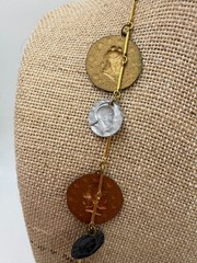 Vintage Necklace Coin Flutter Station Chain Mixed Metal Lightweight 28 in