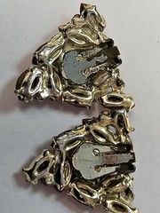 Vintage Figural Fucshia Pink Rhinestone Brooch Pin Signed EDLEE Clip On Earrings