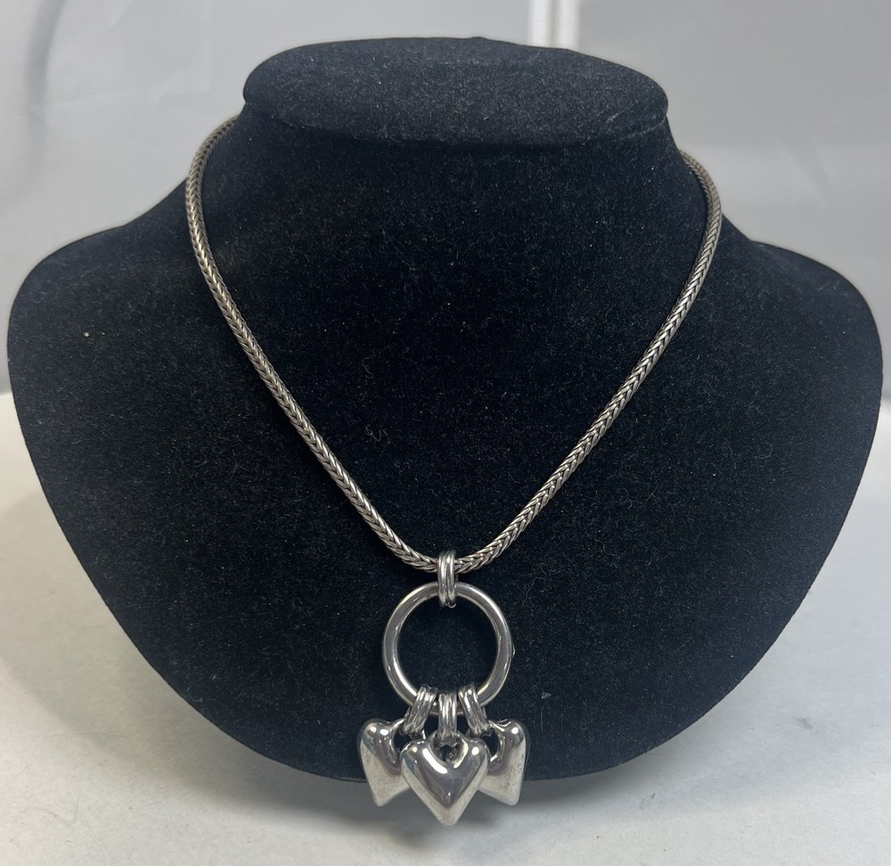 Beautiful Silver Tone Triple Dangling Hearts Pendant Necklace