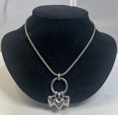 Beautiful Silver Tone Triple Dangling Hearts Pendant Necklace