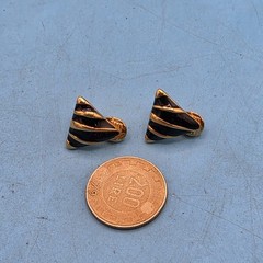 Vintage MONET Clip On Earrings with Black Enamel and Gold Triangles .5 inches