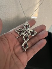 DESIGNER DK STERLING SILVER 925 SIGNED MULTI GEMSTONE LARGE CROSS PENDANT JTV