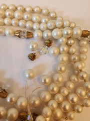 Unsigned Miriam Haskell Vintage 4 Strand Faux Pearl Necklace Gold Mesh Bow Flaws