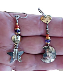Vintage Tabra Moon, Star, Heart Asymmetrical Mixed Metals Earrings! Signed