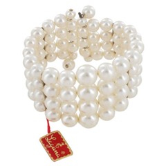 Vintage Laguna Faux Pearl 4 Strand Graduated Bead Coil Cuff Bracelet 6 1/2″