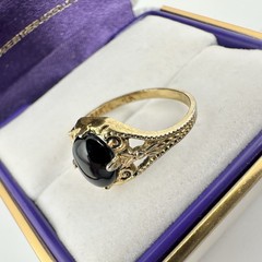 Antique Old VTG 14k GE Uncas Signed Ring Black Cab Sz5.5 Filigree Estate Read