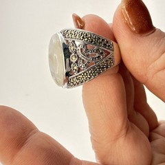 JTV Sterling Silver Ring Marcasite Quartz Wide Art Deco size 8.5 Marquise BBJ