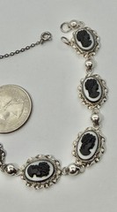 Vintage Black & White Cameo Plaque Sorrento Sterling Silver Bracelet 7 1/4”
