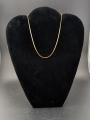 Signed Korean 2mm Gold Tone Flat Textured Knitted Serpentine Choker Necklace