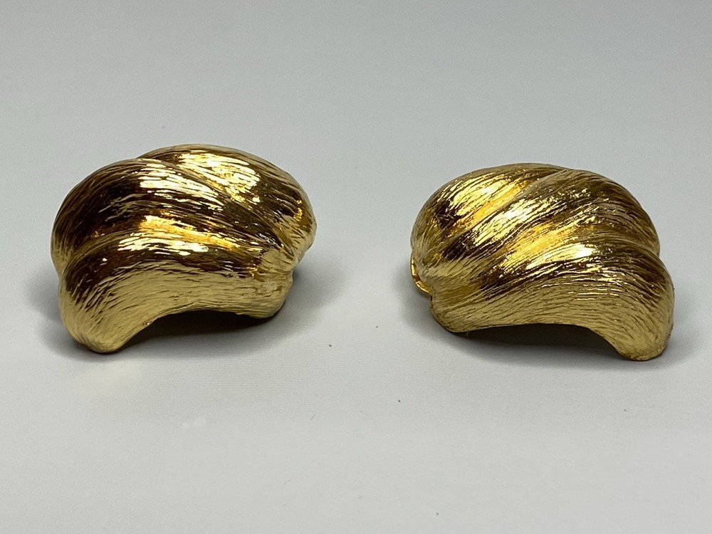 Vintage BIANCA Domed Round Gold Tone Clip On Earrings Signed Statement Retro