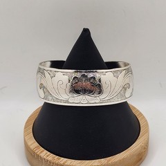 Etched Engraved Clamper Bracelet Silver Tone Bangel Adjustable