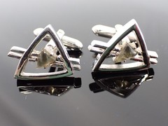 Vintage Swank Signed Geometric Triangle Cufflinks Silver Tone Mid Century