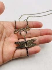 Vintage Style Antiqued Bronze Tone Art Nouveau Dragonfly Elegant 18 in Necklace