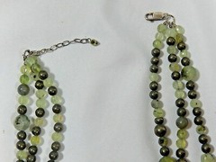 MASSIVE VTG STERLING SILVER RARE 3 STRAND NATURAL PREHNITE AND PYRITE NECKLACE