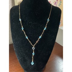 Vintage Gold Filled Blue Crystal Lavalier Lariat Beaded Necklace 20.25”