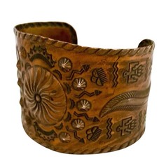 VINTAGE BELL TRADING POST PRE-1971 Solid Copper STAMPED WIDE CUFF Bracelet