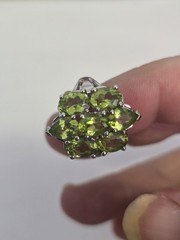 Sterling Silver .925 Manchurian PERIDOT pear Oval Stones Rhodium Coated Sz.5.75