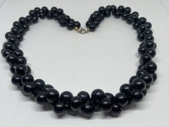 Art Deco Revial Black Beauty Resin Beaded Necklace Twisted Cluster MCM Vintage