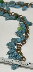 Vintage Grapes & Leaves Glass Neckace Bracelet Earrings In 14k B-on Brass Chain