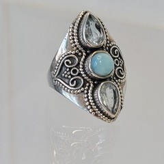 925 Sterling Silver INDIA PTI Blue Topaz & Larimar Ring Size 9.5 – 7.5g JTV gem