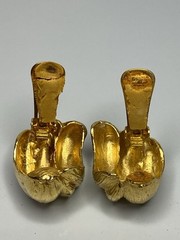 Vintage BIANCA Domed Round Gold Tone Clip On Earrings Signed Statement Retro