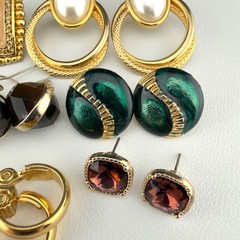Vintage Pierced Earring Lot Gold Tone Enamel Hoop Drop Stud Dangle