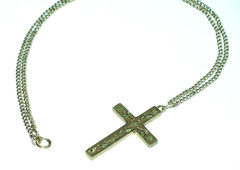 Mid Victorian English Cut & Applied 10K Rose & Green Gold Top Cross~HFB Co Chain