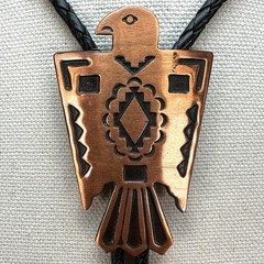 Stunning 60s Vintage Copper Native American Thunderbird Western Bolo Tie Signed