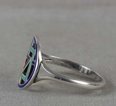 Vintage sterling silver & enamel RING ALCHEMY SYMBOLS Size 8.5