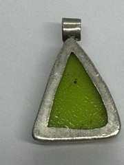Sterling Silver Fused Lime Green Glass Pendant Triangle 1 1/4″